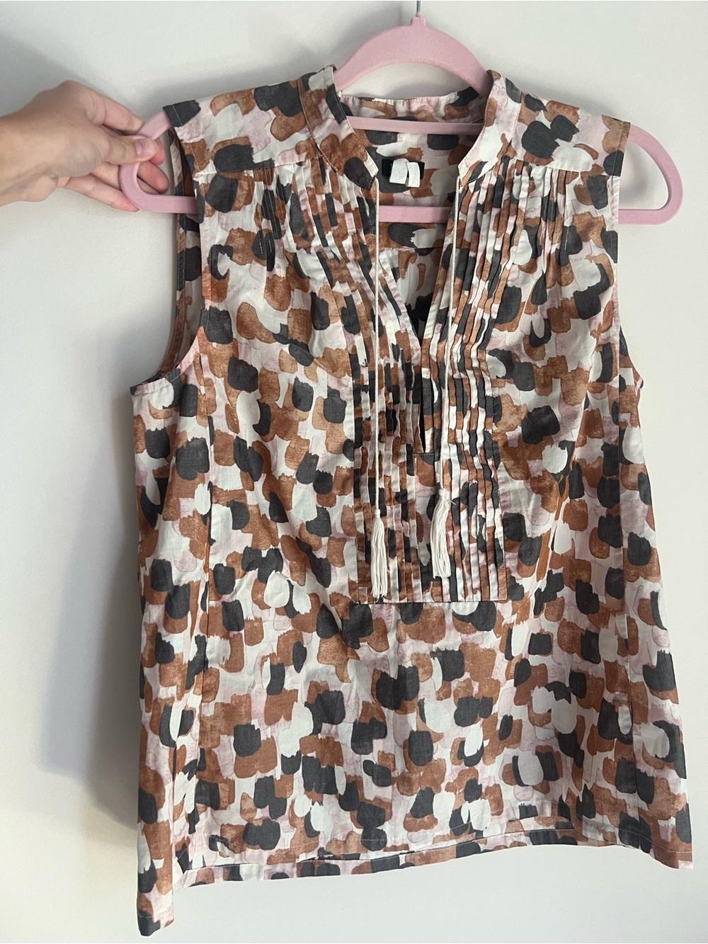 J. Crew Sleeveless Pintuck Camisole in Cream, Brown & Black Print